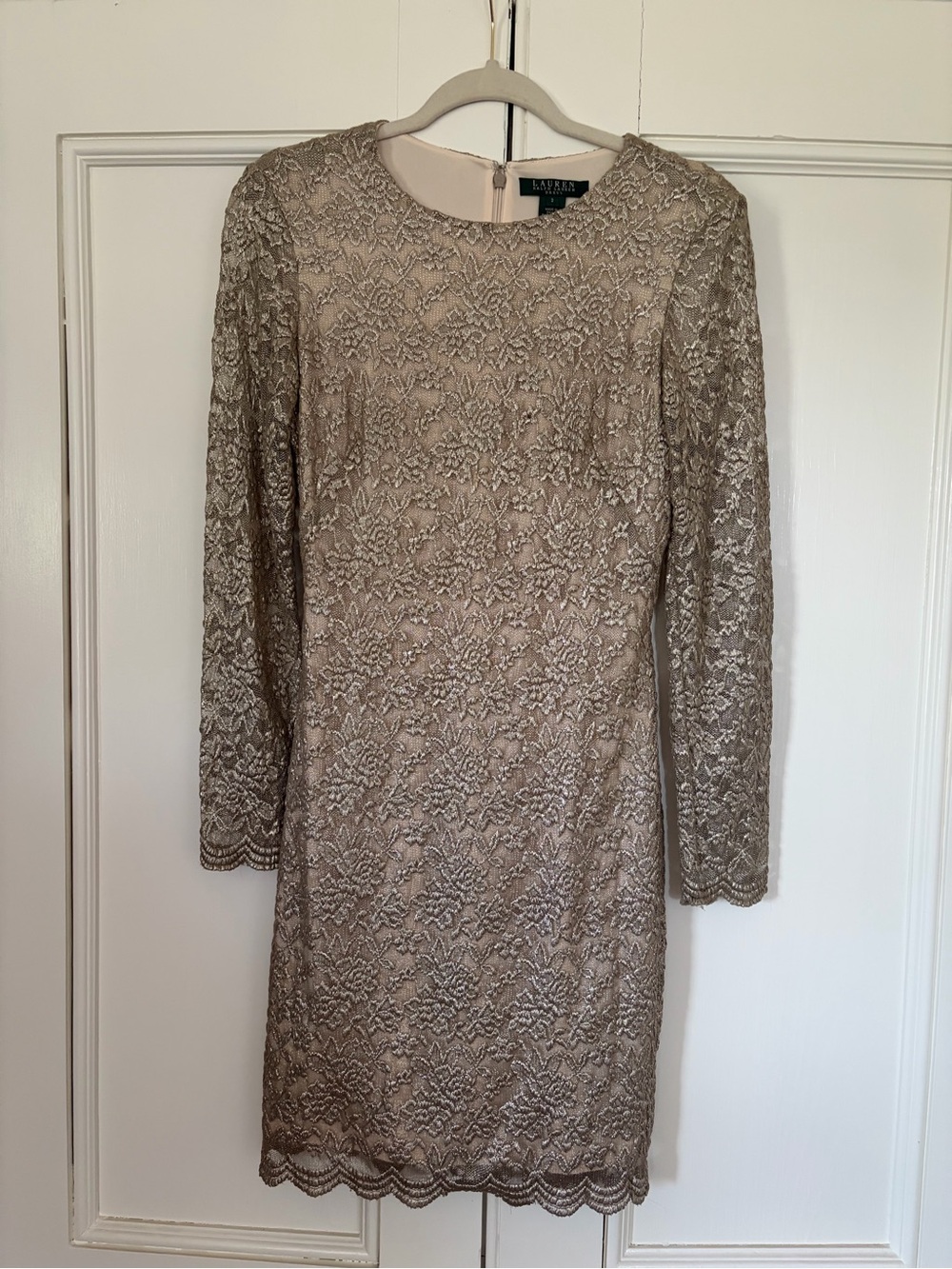 Ralph Lauren Gold Lace Long-Sleeve Sheath Dress